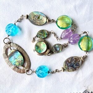 Handmade Artisan Sterling Silver Abalone Amethyst and Lampwork glass beads